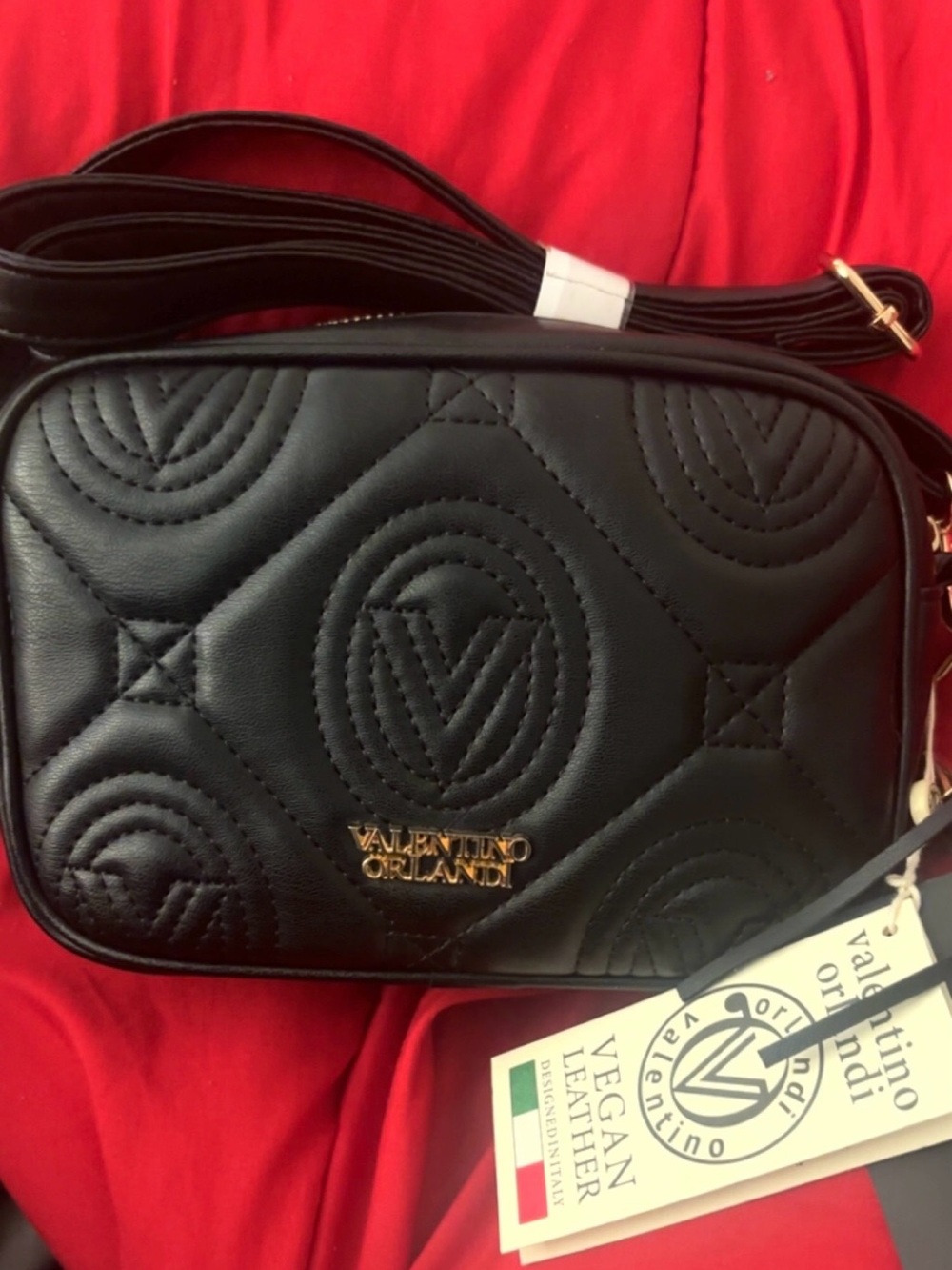 Valentino Orlandi Black Quilted Vegan Leather Crossbody Camera Bag